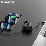 BOROFONE BU26 3-in-1 Retractable Magnetic Charging Cable, Max length 95cm, with 3 connectors for Lightning / Micro-USB / USB-C