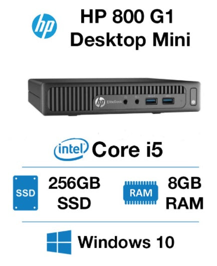 HP 800 G1 Tiny PC Intel Core i5-4th gen / 8GB RAM / 256GB SSD / Win10 PRO/ MS office (Refurbished)