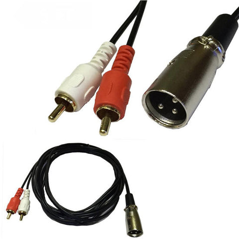 1 XLR Male to 2 RCA Male Plug Stereo Audio Cable