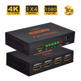 HDMI Splitter 1 in 4 out 4K HD Screen Plug and Play Easy to Support 3D 4K*2K Resolution