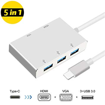 USB 3.1 Type-C to HDMI VGA and USB 3.0 Adapter 5 in 1 Support 4K