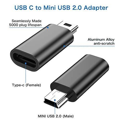 USB C to Mini USB Adapter - Type C Female to Mini USB Male Convert Connector Support Charge & Data Sync.