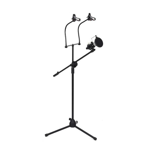 Multi-function Universal 360 Arm Adjustable Design Microphone Stand with 2 Mobile Holder, 1 Mic Holder and Pop Filter Windscreen 103C