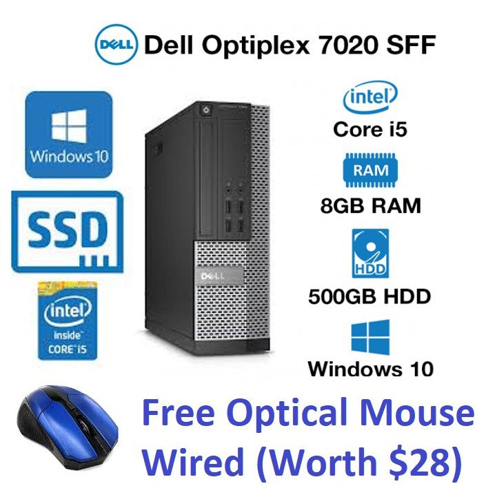 Dell OptiPlex 7020 Desktop SFF, Intel i5 4th Gen 8GB RAM|128GB SSD for (OS Installed) 500GB Extra Storage Windows 10 Pro , MS Office(Refurbished)